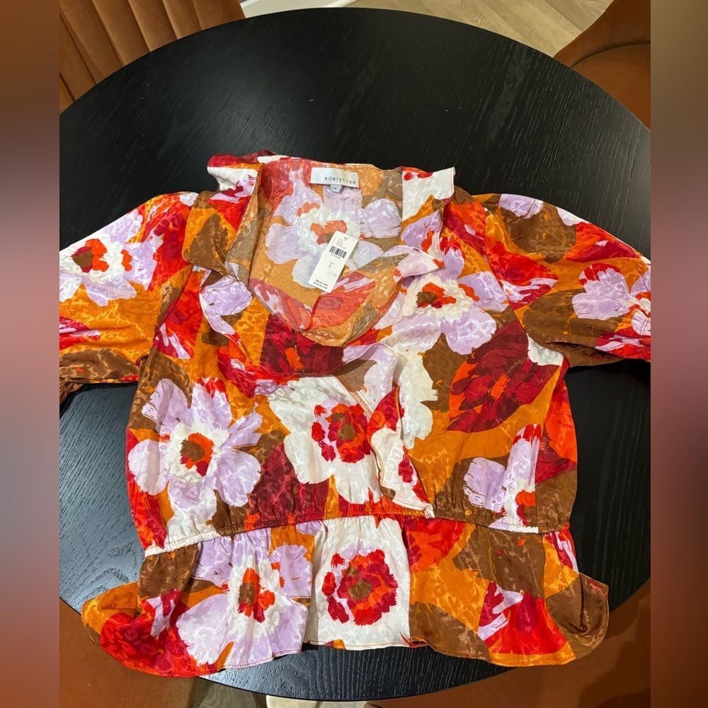 Adelyn Rae Orange Pink Floral Satin Top